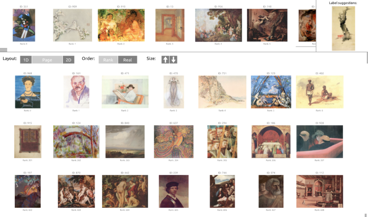 Criteria Sliders interface organizing artworks from abstract to concrete along a slider